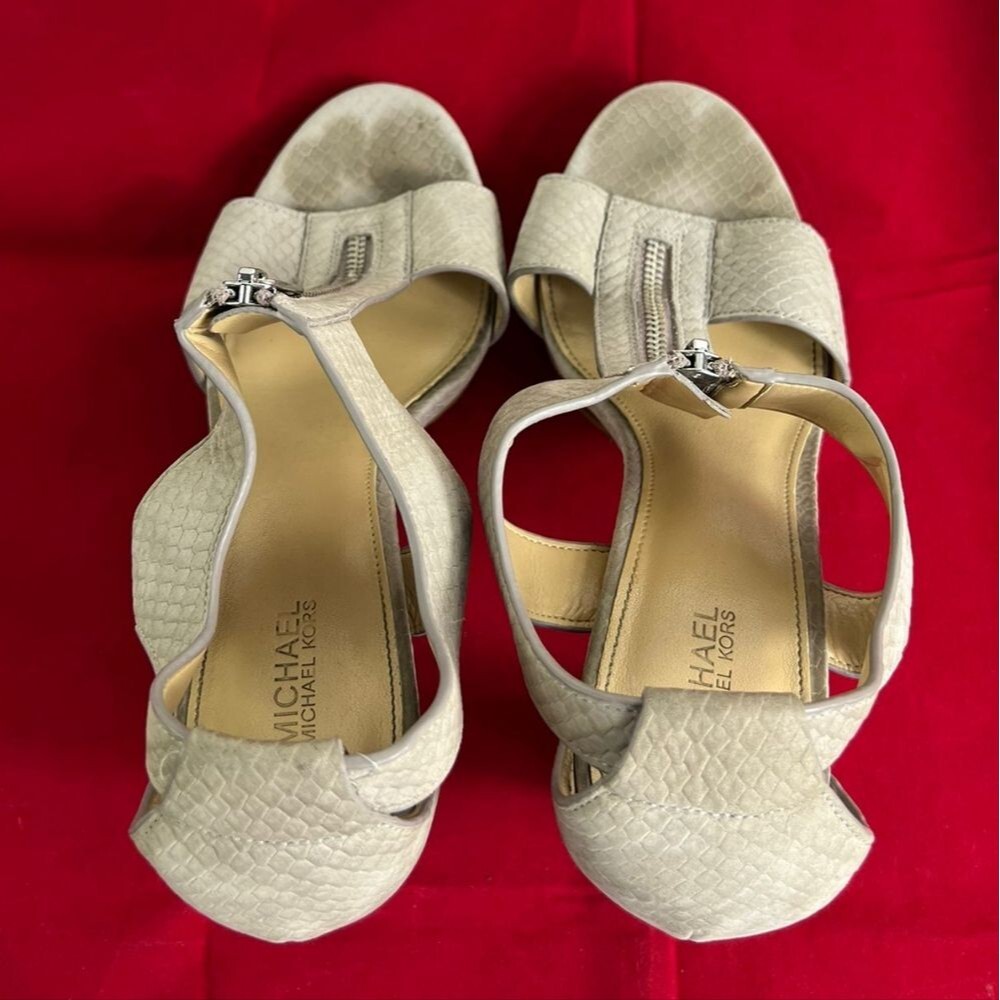 Michael Michael Kors Berkeley Snakeskin Leather T-Strap Platform Sandals, 8 - Picture 8 of 14